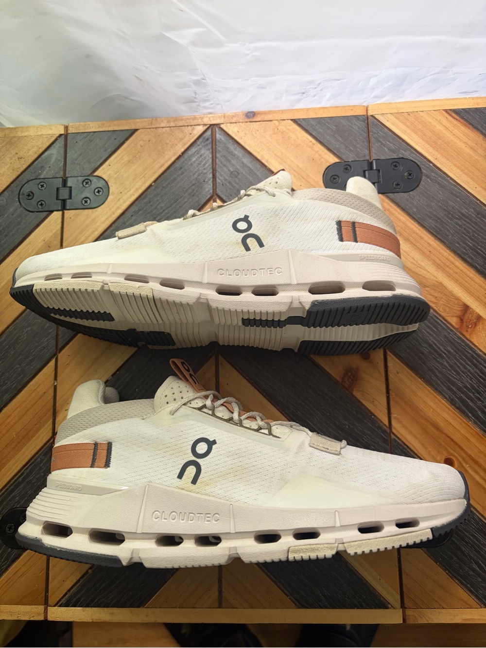 On Running Men's Athletic Shoes in White with Tan Accents
